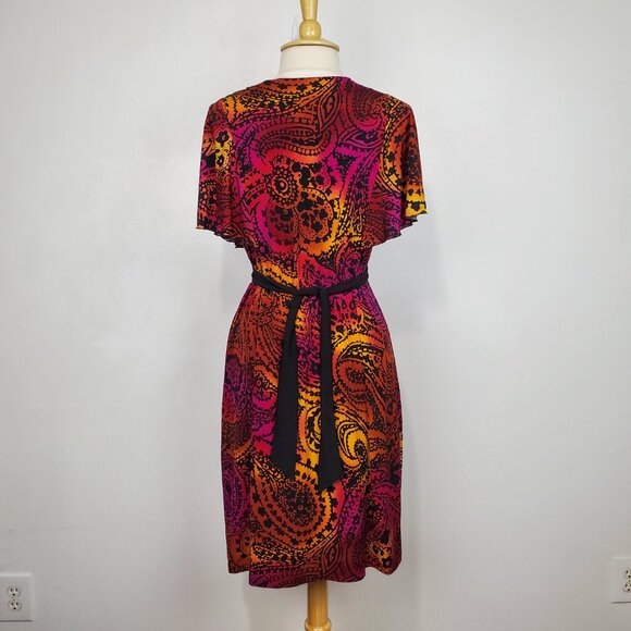 Tiana B. Empire Waist Stretchy Tie Back V-Neck Colorful Paisley Dress Size L - Picture 6 of 11